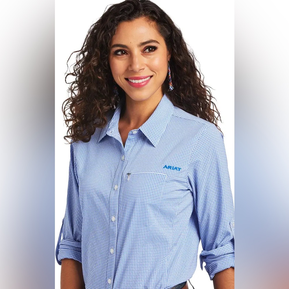 Pair of Women’s Ariat VentTek Blue & White Shirts XL - Picture 2 of 13